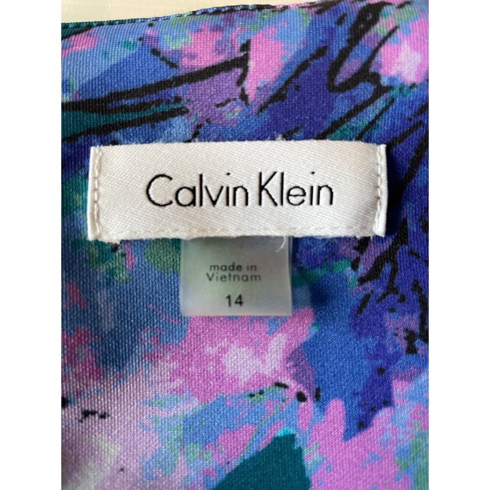 Calvin Klein Scuba Floral Sheath Dress Sz 14 Sleeveless Stretch Career Colorful - Picture 3 of 9
